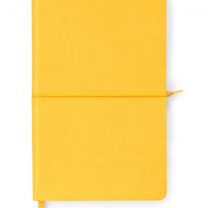 Yellow flexible faux leather notebook with matching horizontal closing elastic band